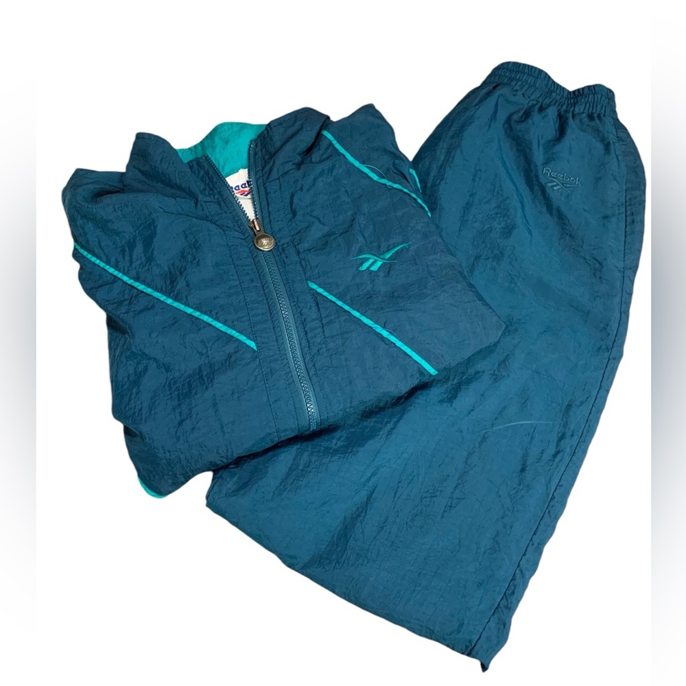 Reebox Vintage 90s Track Suit Color Block Windbreaker Set Jacket&Pants Women's M
